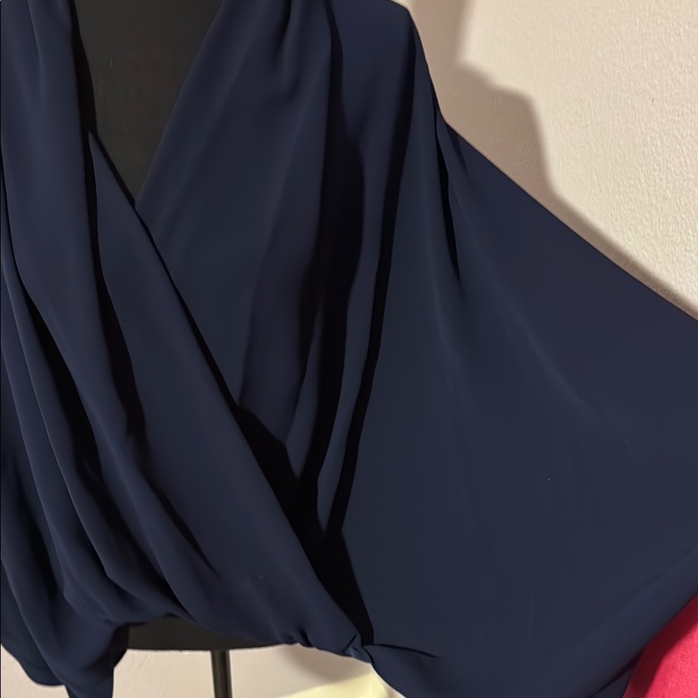 Trina Turk Blue Wrap Blouse Relaxed Fit - Picture 5 of 5